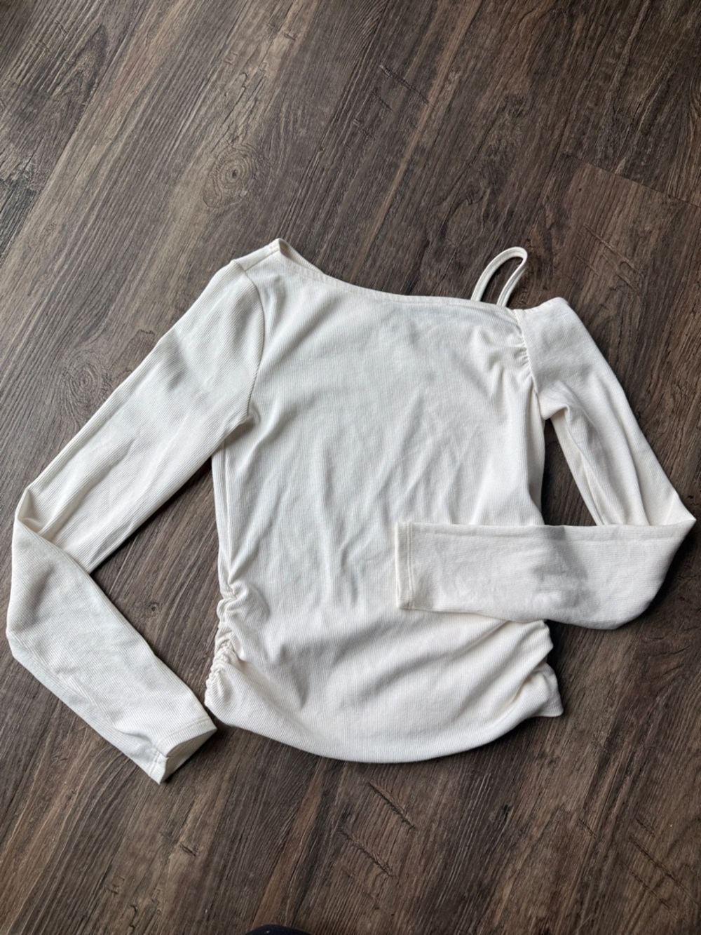 abercrombie kids Cream One-Shoulder Ribbed Long Sleeve Top